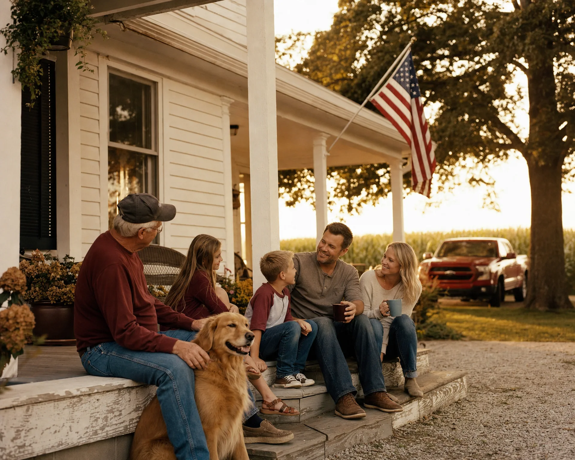 Multi-generational family on a porch